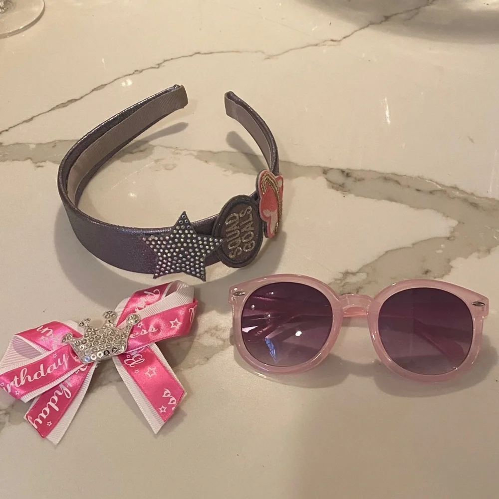 Pink Sunglasses, Sparkle Headband & Crown bow hair clip Set